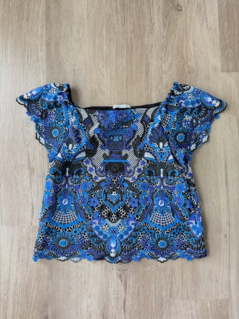Alice + Olivia Lace Crop Top Blue Embroidered XS/S